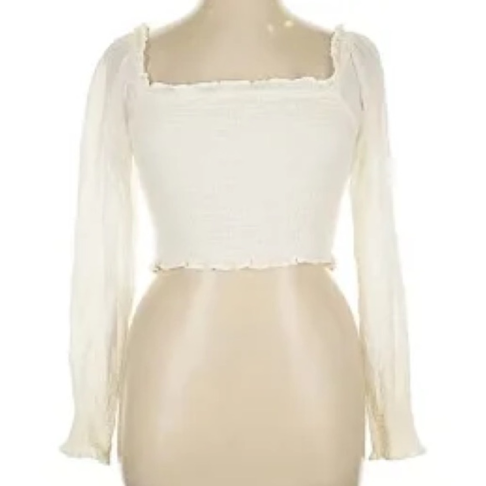 Aerie Smocked Long Sleeve Elegant Cream Women's Top Medium NWT